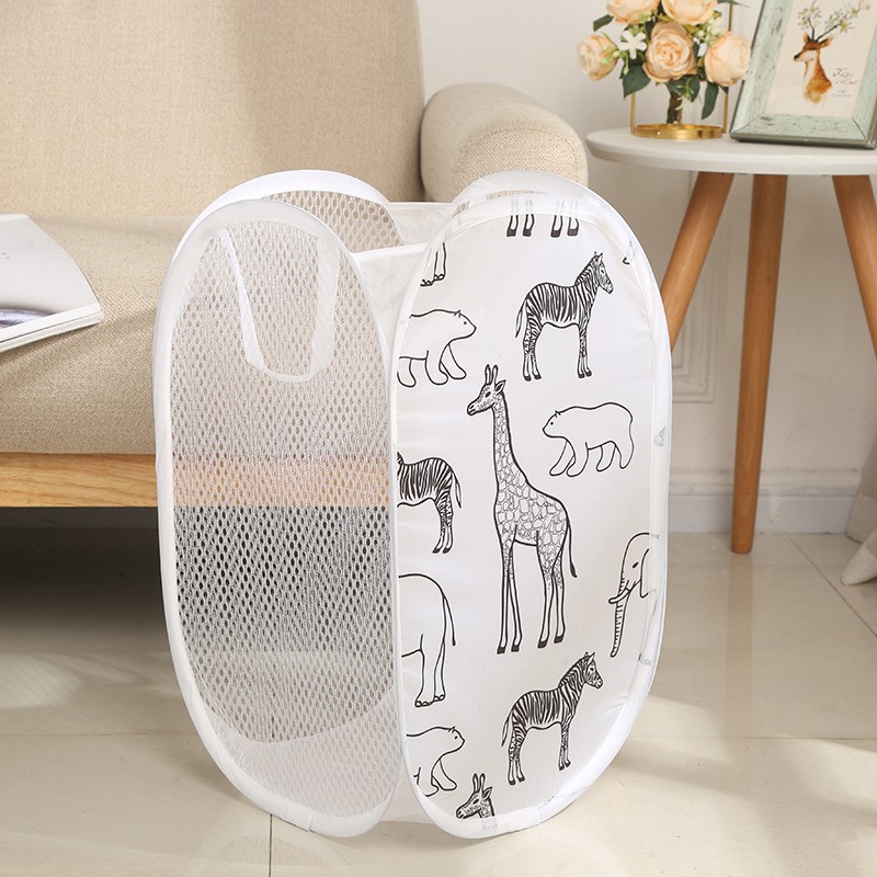 Cartoon Foldable Dirty Clothes Basket Three-sided Mesh Dirty Clothes Basket Breathable Dirty Clothes Storage Frame Clothes Storage Basket
