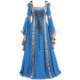 2024wish Foreign Trade European and American Medieval Retro Hooded Dress Square Neck Lace-up Horn Sleeve Large Dress