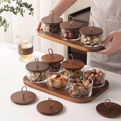 2023 New Style Glass Living Room Fruit Plate Creative Style Japanese Style Dried Fruit Plate with Lid Household Coffee Table Fruit Plate Multi-grid