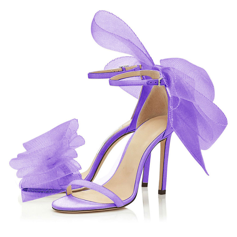 Fashion mesh bow stiletto heel sandals multi-color small fairy wind women's sandals Amazon supply hot sale