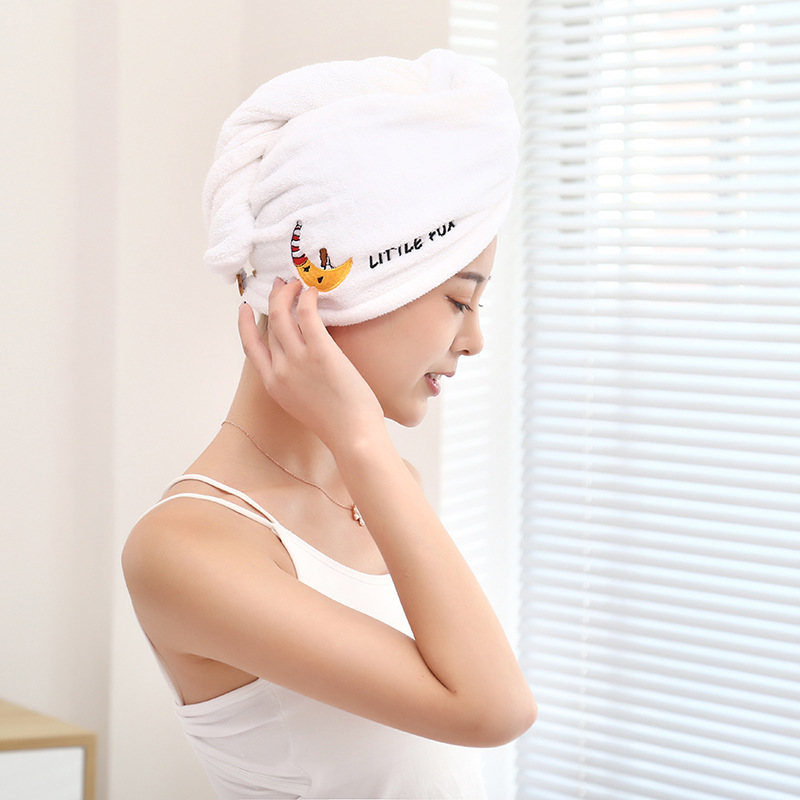 Coral Fleece Shower Cap Cute Quick-drying Embroidery Hair-drying Shower Cap Turban Shower Cap Wash Turban