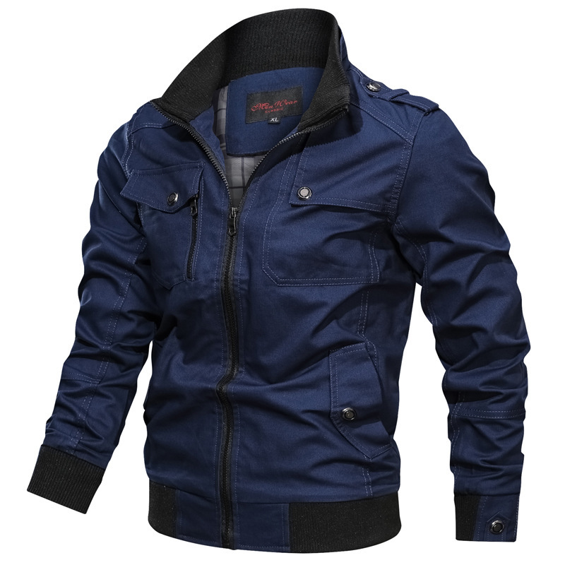 Cross-border AliExpress Amazon New Casual Solid Color Jacket Zipper Collar Large Size Jacket Men's Pure Cotton Jacket