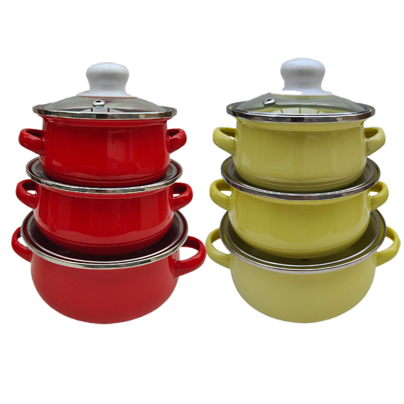 3-piece zinc enamel soup pot flat double-ear mini color enamel food supplement pot gas universal Amazon sale