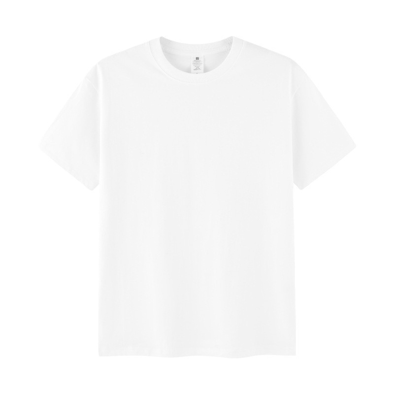 Summer 220g heavy Xinjiang cotton white short sleeve T-shirt Women's solid color men's and women's loose crew neck T-shirt ins