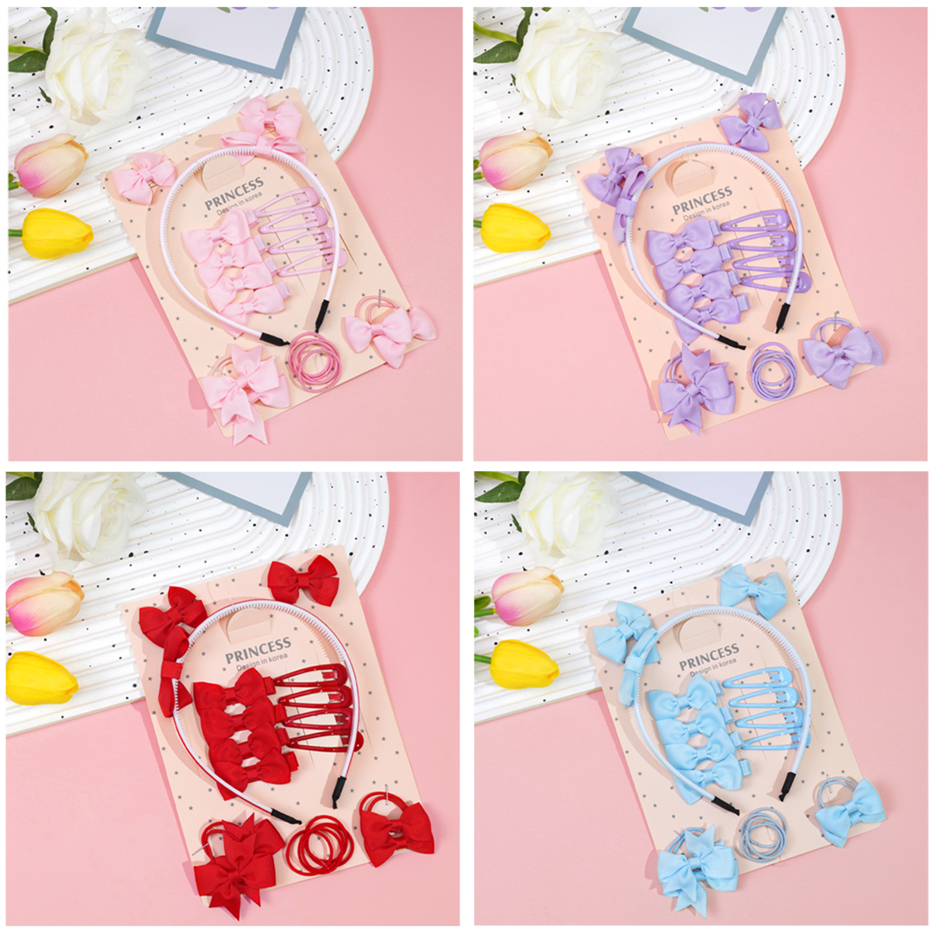 Cross-border Hot Selling Princess Hair Accessories Children Bow Hairpin Rubber Band Girls' Hairband Combination suit Birthday Gift_voghion.com