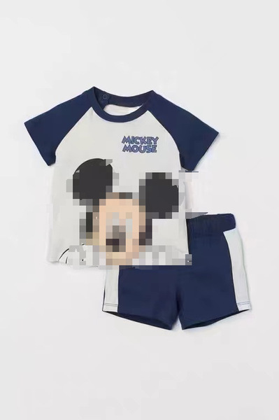 Short -set blue plugging shoulder sleeve Mickey