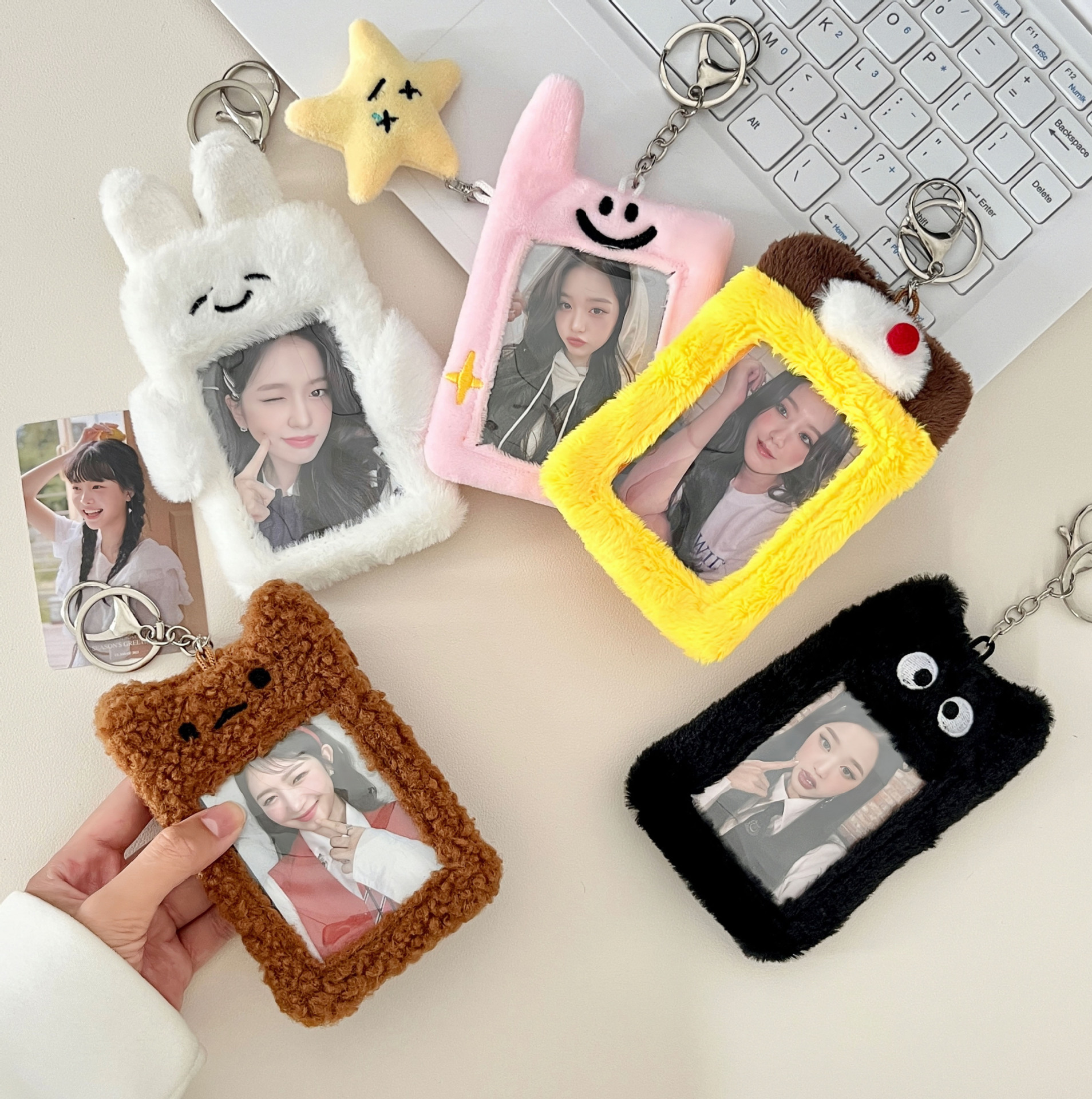 ins South Korea same cute little mobile phone rabbit plush card holder 3-inch Polaroid card holder keychain pendant card book
