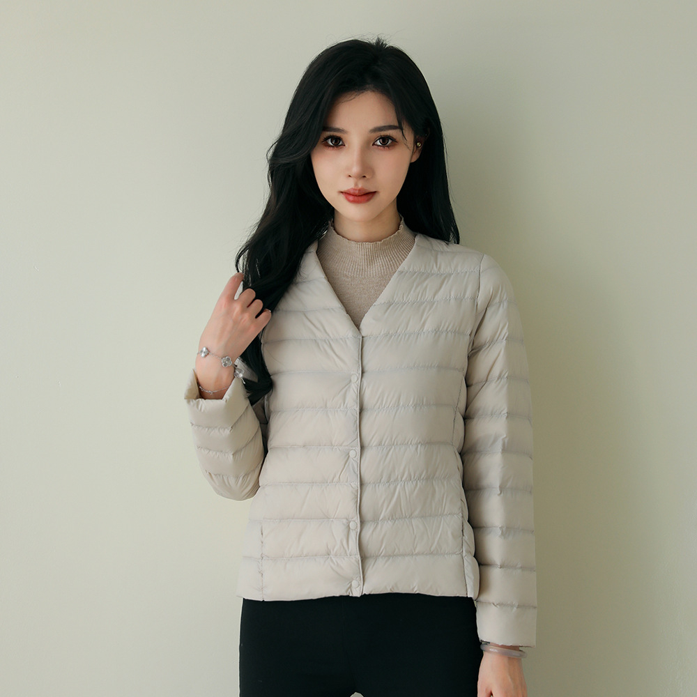 Pinghu down jacket V-neck round neck thin lightweight solid color simple white duck down women's liner lightweight down jacket