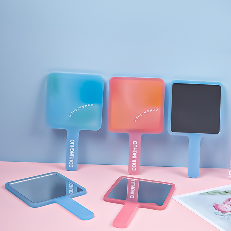 Semi-mirror Square Handheld Mirror Girl Makeup Mirror Portable Makeup Mirror Printable LOGO Plastic Dressing Mirror