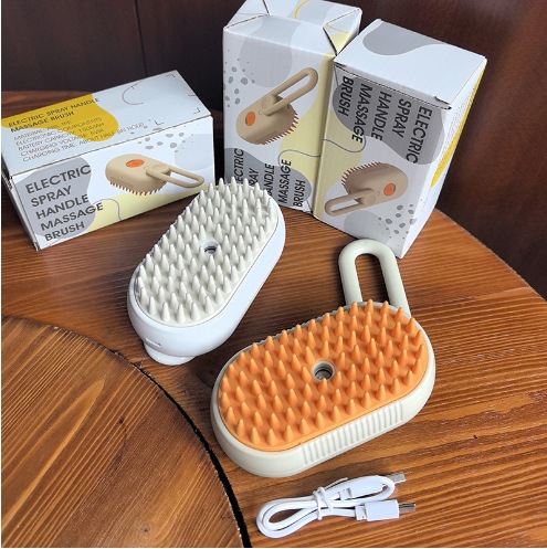 Cross-border electric rotary one-button spray brush cleaning hair removal comb cat and dog anti-fly hair charging pet spray massage comb
