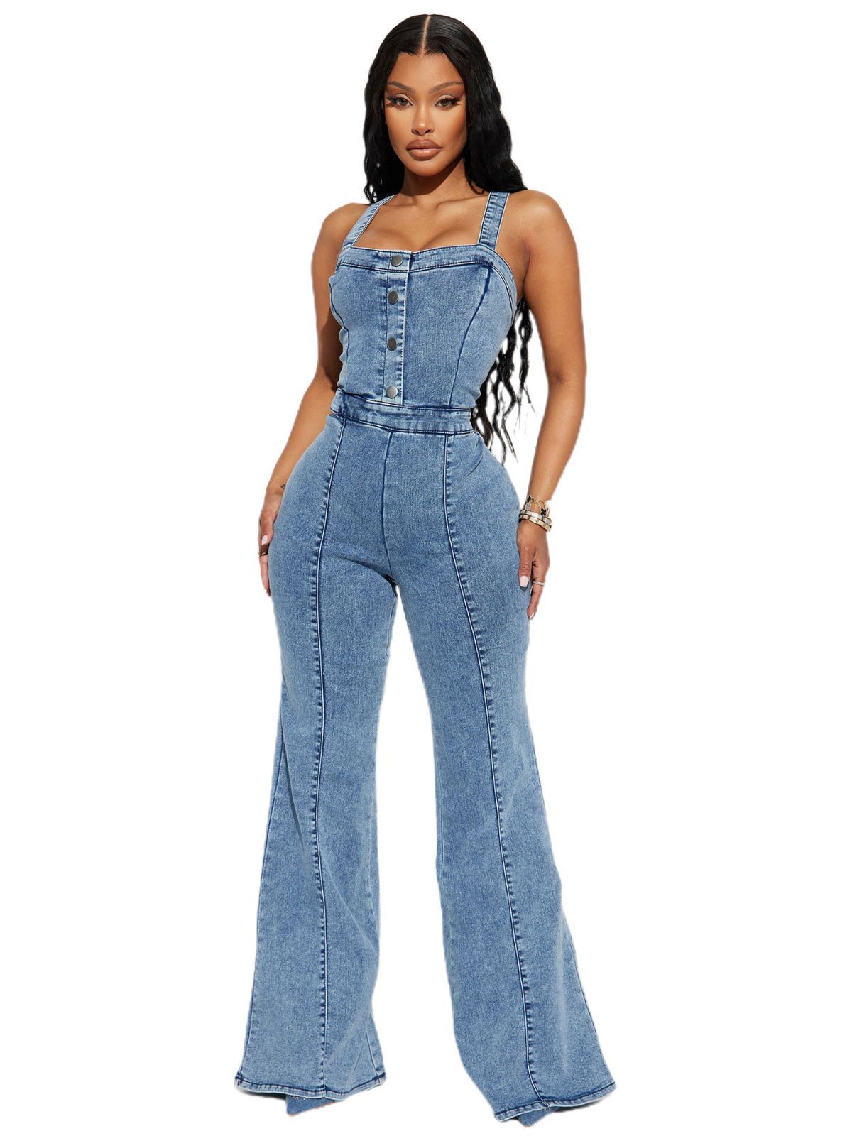 2023 Amazon European and American women's new fashion casual buttons high waist sexy horn cowboy straps