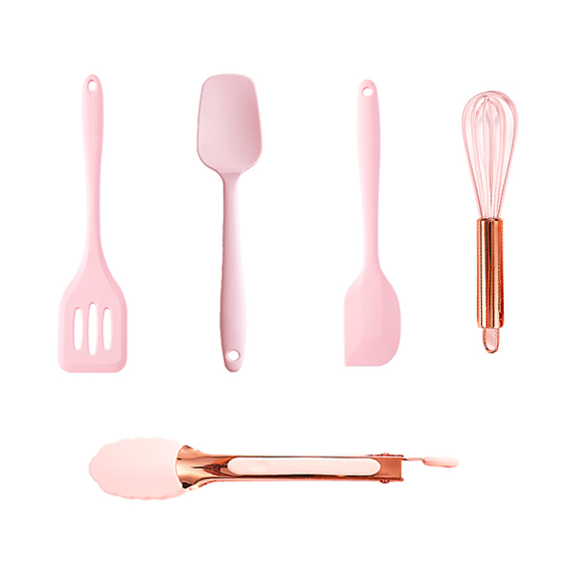 Mini silicone kitchenware set 5-piece one-piece silicone spatula food clip egg beater baking tool
