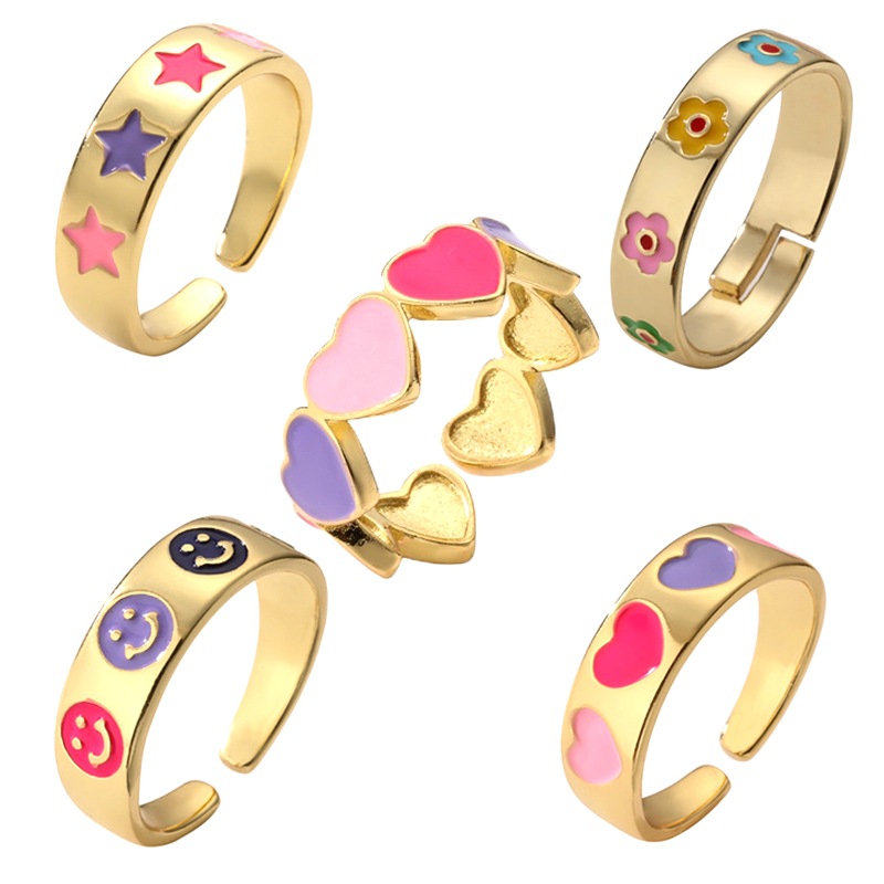 歐美小眾簡約滴油愛心笑臉戒指女 ins網紅時尚個性星星花戒指ring