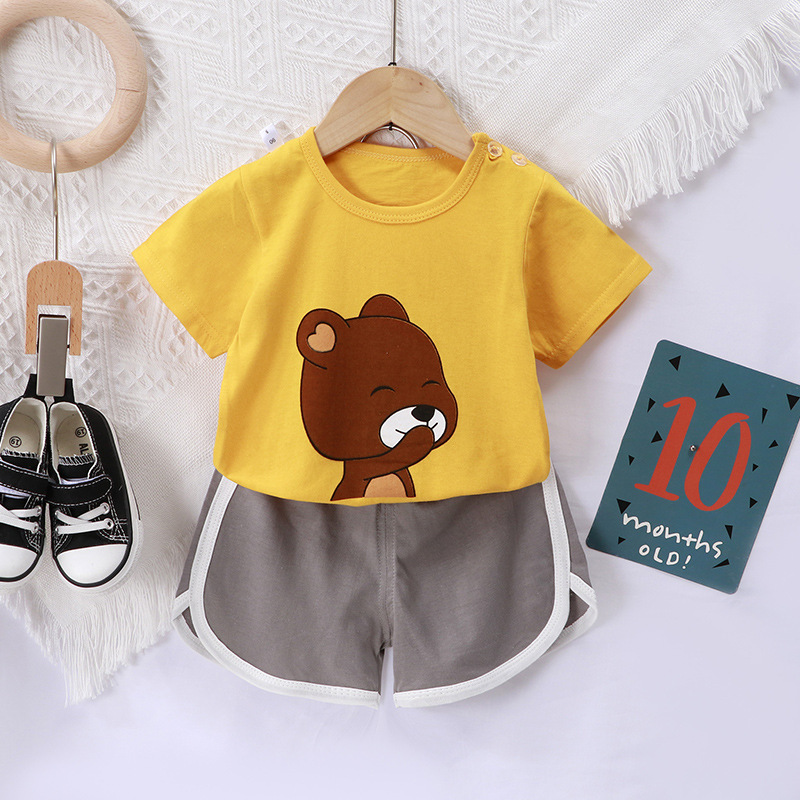 2023 summer 0-5 years old children's short-sleeved suits boys and girls T-shirt shorts infants and young babies thin clothing manufacturers wholesale