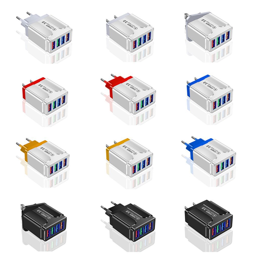 Color 4USB mobile phone charger 3A flat travel charging head US gauge European Gauge Charger cross-border wholesale