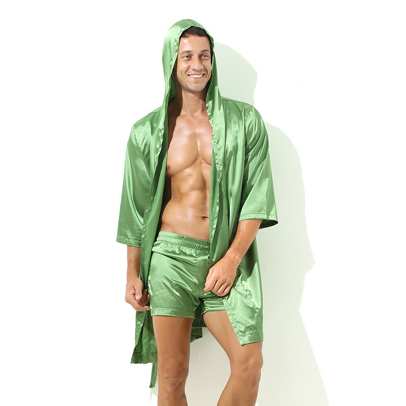 Van Kaz Couple Bathrobe Solid Color Thin Sexy Short-sleeved Simple Loose Bathrobe Large Size Lace-up Pajamas for Men and Women