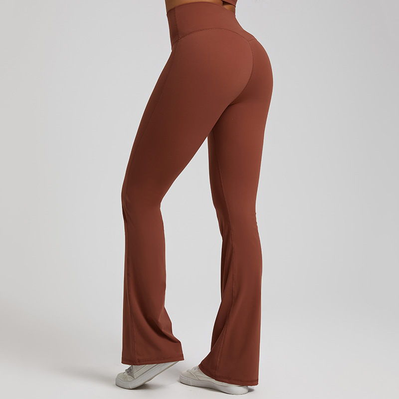 New Yoga Wide Leg Pants New European and American Naked Sense Elastic Sports Flared Pants Tight Body-Slimming High Waist Peach Hip Pants