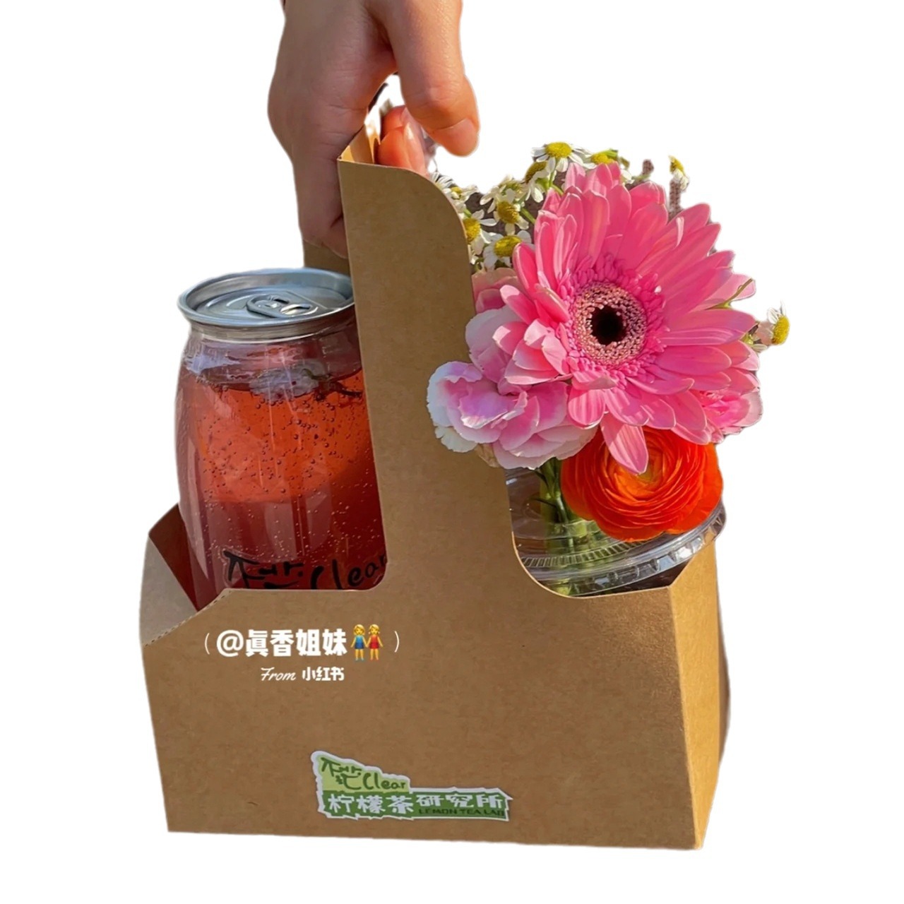 Coffee flower box hand-held gift box milk tea cup with packaging box flower basket mother's day kraft paper flower box