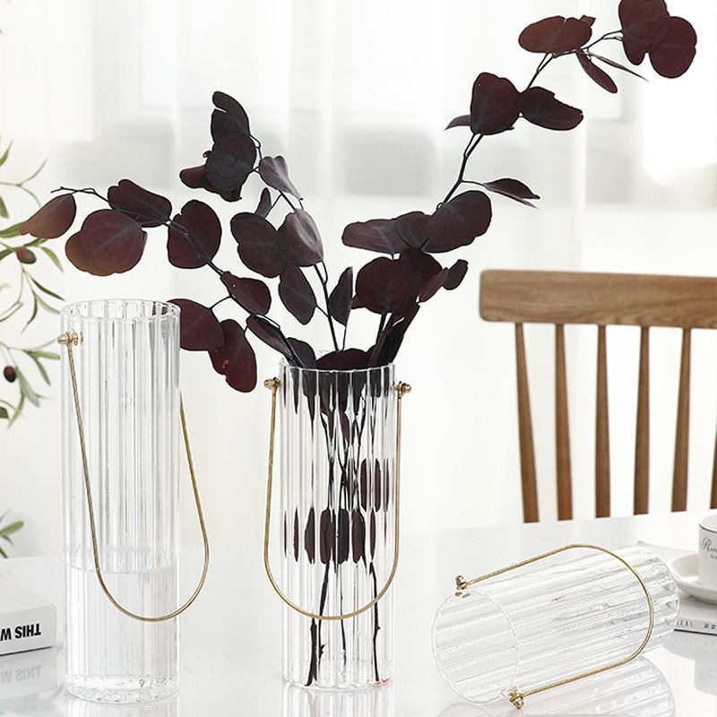 Nordic metal portable transparent glass vase ornaments creative modern dried flower arrangement living room dining table decoration