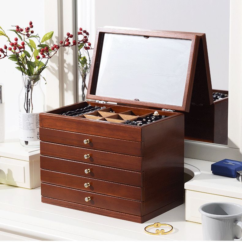 Wholesale Solid Wood Jewelry Box Large Capacity with Lock Chinese Classical Earrings Earrings Necklace Storage Box Wedding Jewelry Box