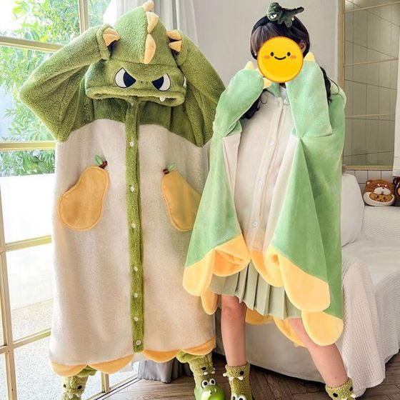 Dinosaur Pajamas Women's 2023 New Autumn and Winter Coral Fleece Nightgown Long Internet Popular Thickened Flannel Home Clothes