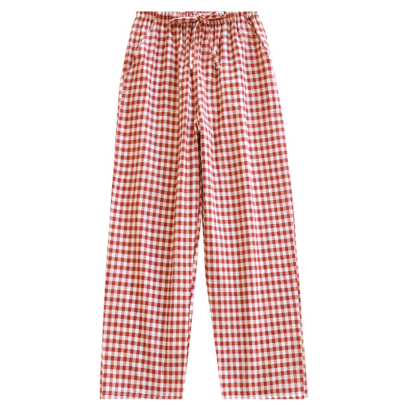 Simple Couple's Spring, Summer, Autumn and Winter Plaid Pajama Pants Men and Women's Pants Cotton Loose Large Size Thin Home Pants