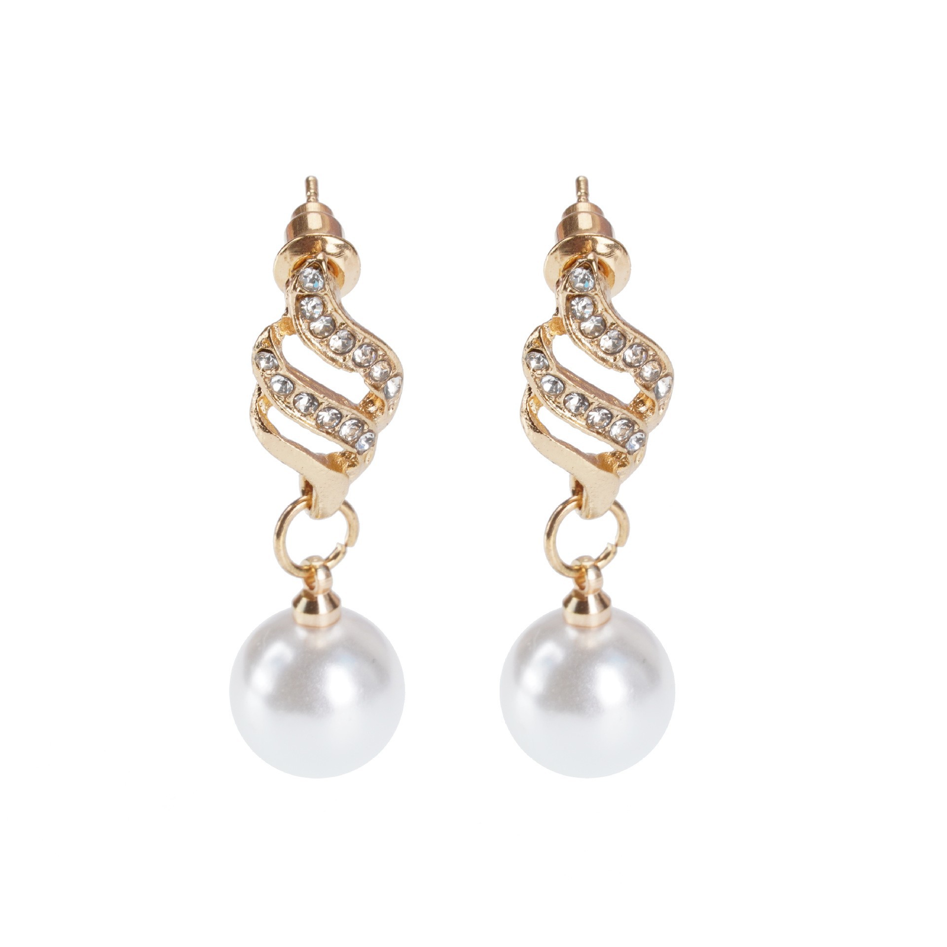 Qifu [gold and silver] fashion simple bridal diamond earrings necklace spiral pearl necklace suit wholesale