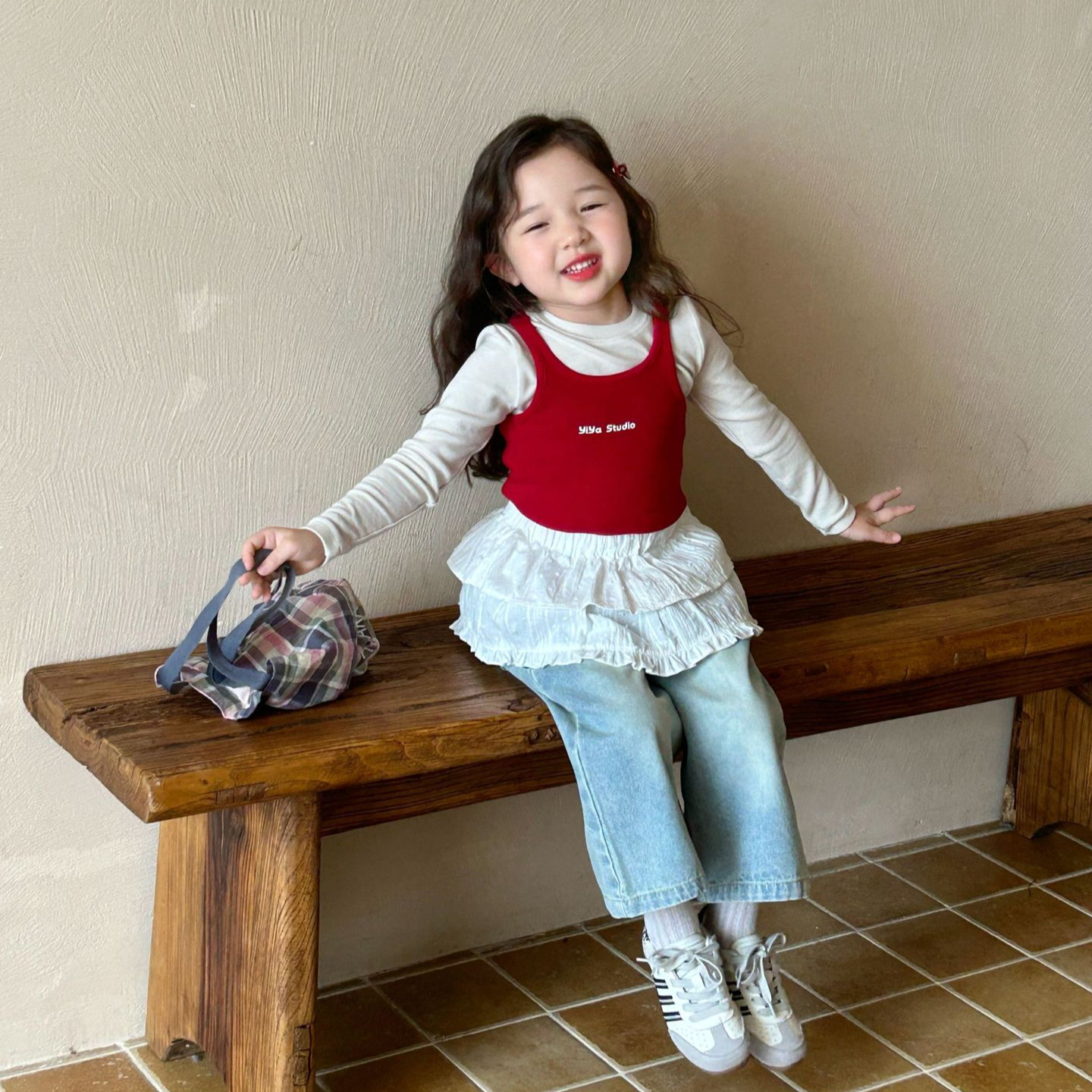 Autumn 2024 new children's clothing Korean children's clothing girls small letter printed vest T-shirt 2-piece long sleeve T