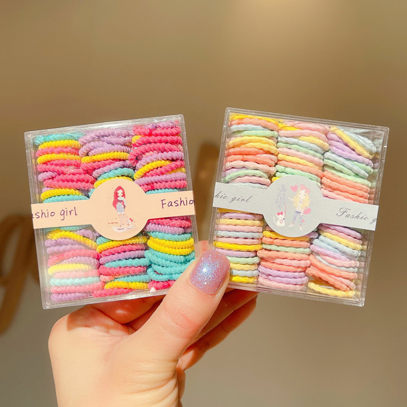 90 boxed children's seamless small rubber band candy color baby hair ring cute high stretch hair wholesale