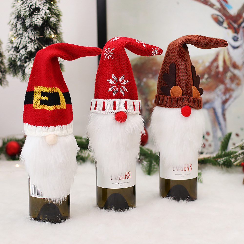 Cross-border new products Christmas decorations knitted fabric cartoon Rudolph the Forester faceless doll red wine bottle cover