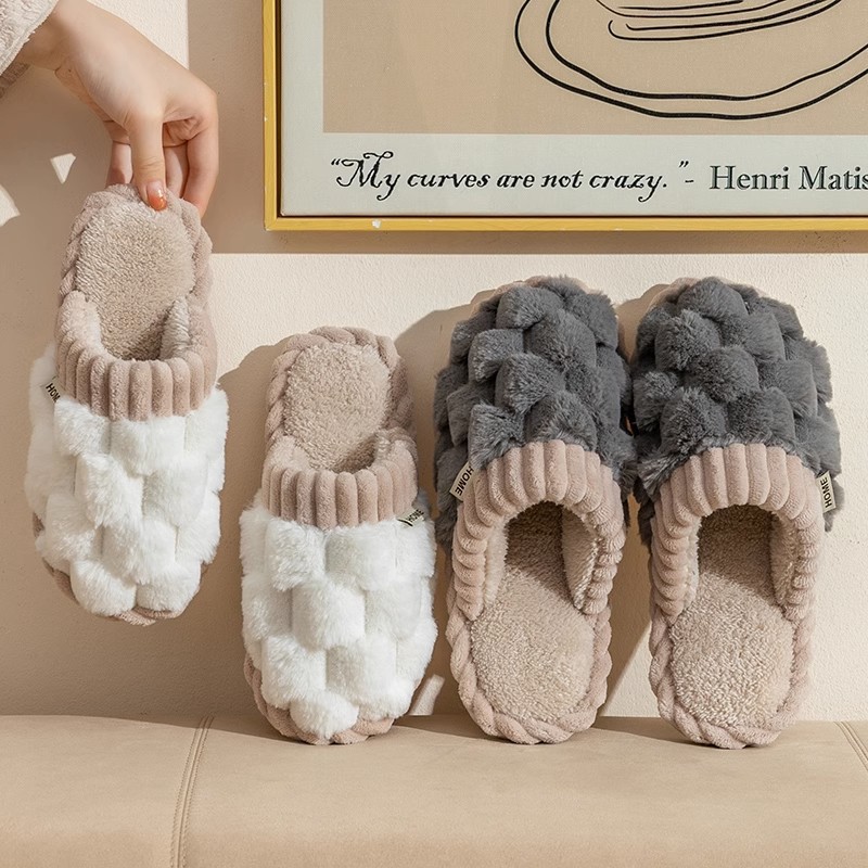 Cotton slippers casual home fleece-lined thickened warm home couple indoor non-slip confinement plush slippers wholesale