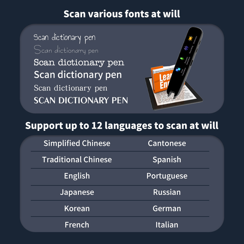 Cross-border translation pen offline Chinese, Japanese, Korean, German, Russian and traditional scanning pen Multi-Language Foreign Trade International version dictionary pen