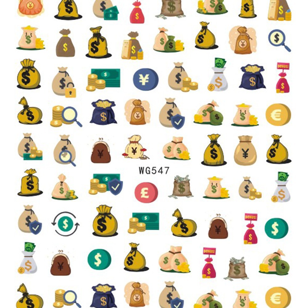 Coin Nail Art Sticker Cross-border E-commerce Nail Art Jewelry US Dollar RMB Coin Nail Art Sticker WG544-552