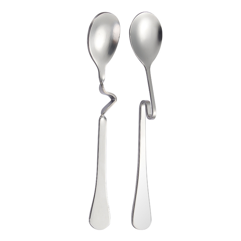 Creative Stainless Steel Coffee Stir Soup Spoon Twisted Hanging Cup Spoon Restaurant Hotel Curved Handle Twisted Spoon Coffee Milk Tea Curved