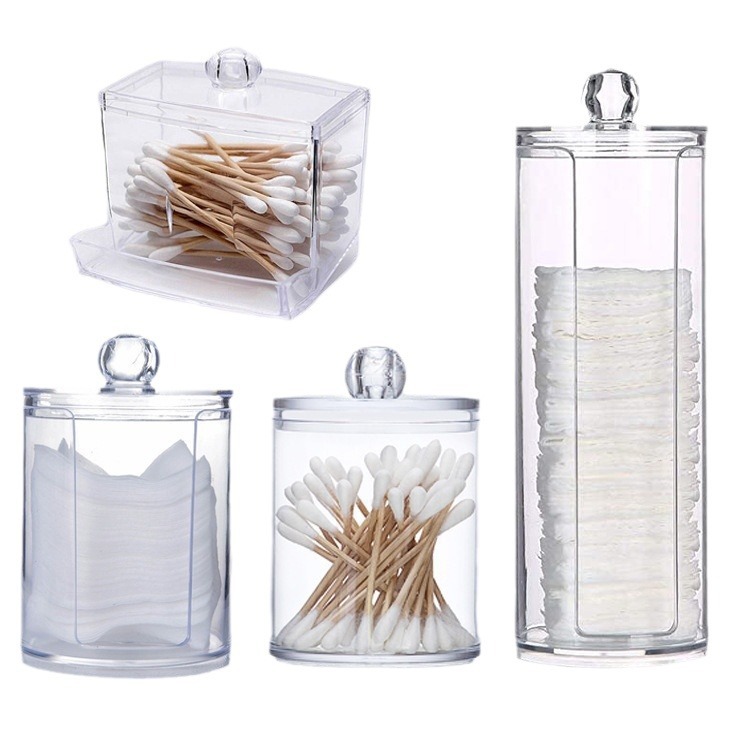 PS makeup cotton swab storage box multiple combinations cotton ball cotton swab cleansing cotton floss transparent storage portable round