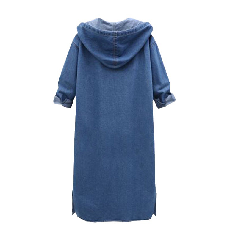 Cross-border supply European station autumn and winter denim coat hooded long sleeve denim shirt single-breasted long denim trench coat women