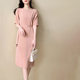 French style half-length dress 2023 Summer new design sense niche fashion light mature style solid color round neck midi dress