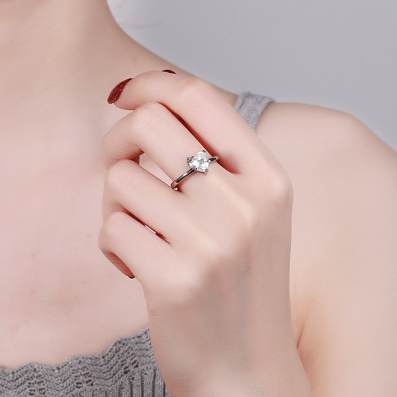 網紅直播莫桑鑽戒女心形仿真鑽戒情侶戒指開口婚戒批發歐美風指環