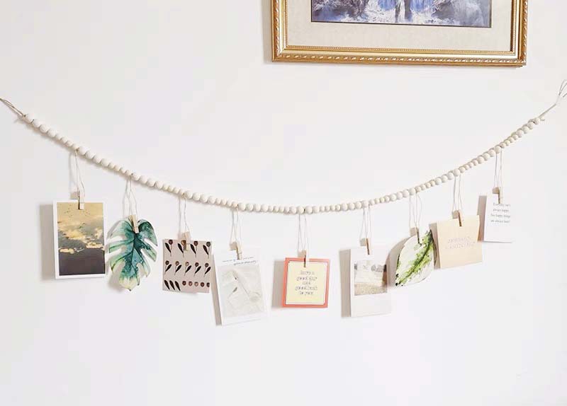 ins Simple Nordic Style Original Color Wooden Beads Photo Hairpin Finishing Storage Children's Room Photo Wall Decoration Hanging Decoration