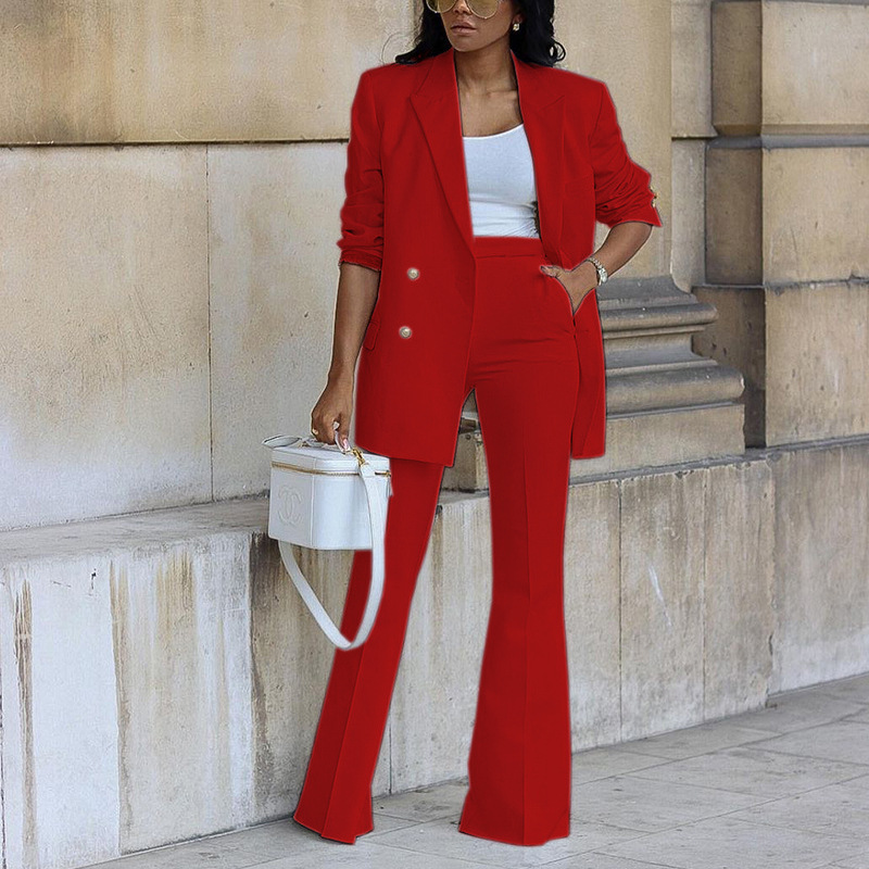 European and American Cross-border Women's Clothing Autumn and Winter 2023 New Solid Color Casual Fashion Suit Wide Leg Pants Suit Two-piece Suit