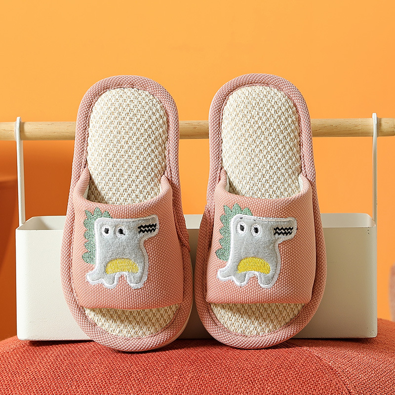 Cartoon small dinosaur indoor and outdoor home wood floor linen PVC children spring, summer and autumn Four Seasons open-toe sandals