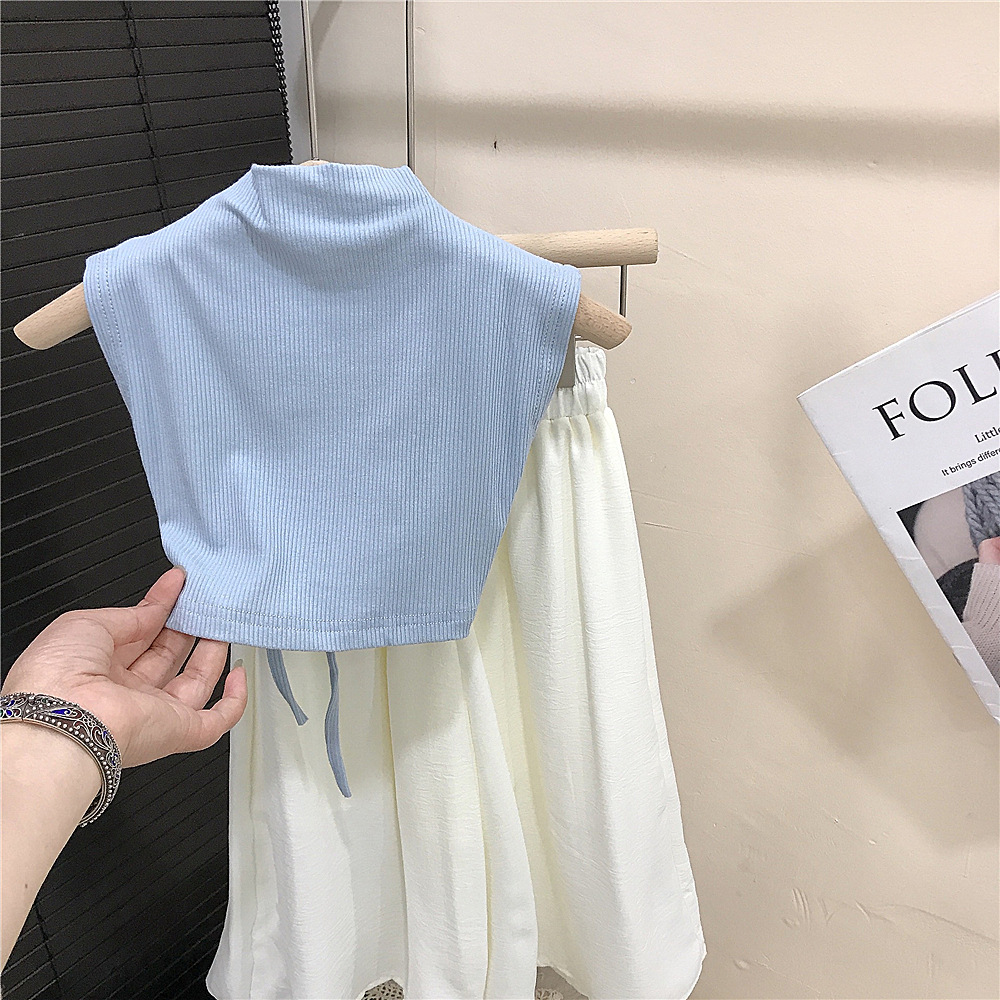 Girls' Backless T-shirt suit Summer New Western Style Children's White Wide Leg Pants Fashionable Two-piece Foreign Trade Set