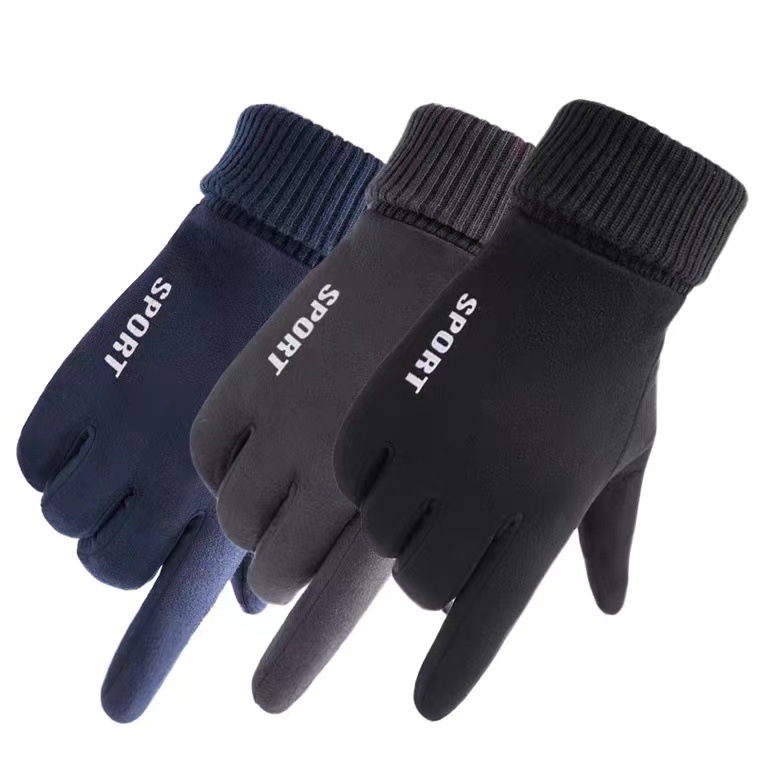 Gloves Men's Winter Cold-proof Windproof Warm Fleece-lined Touch Screen Outdoor Riding Driving Motorcycle Take-out Half Finger Leakage