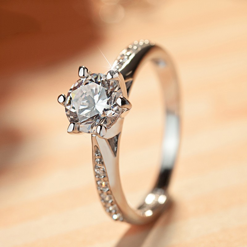Cao's new European wedding jewelry, classic six claw zircon ring, eight heart eight arrow engagement ring 