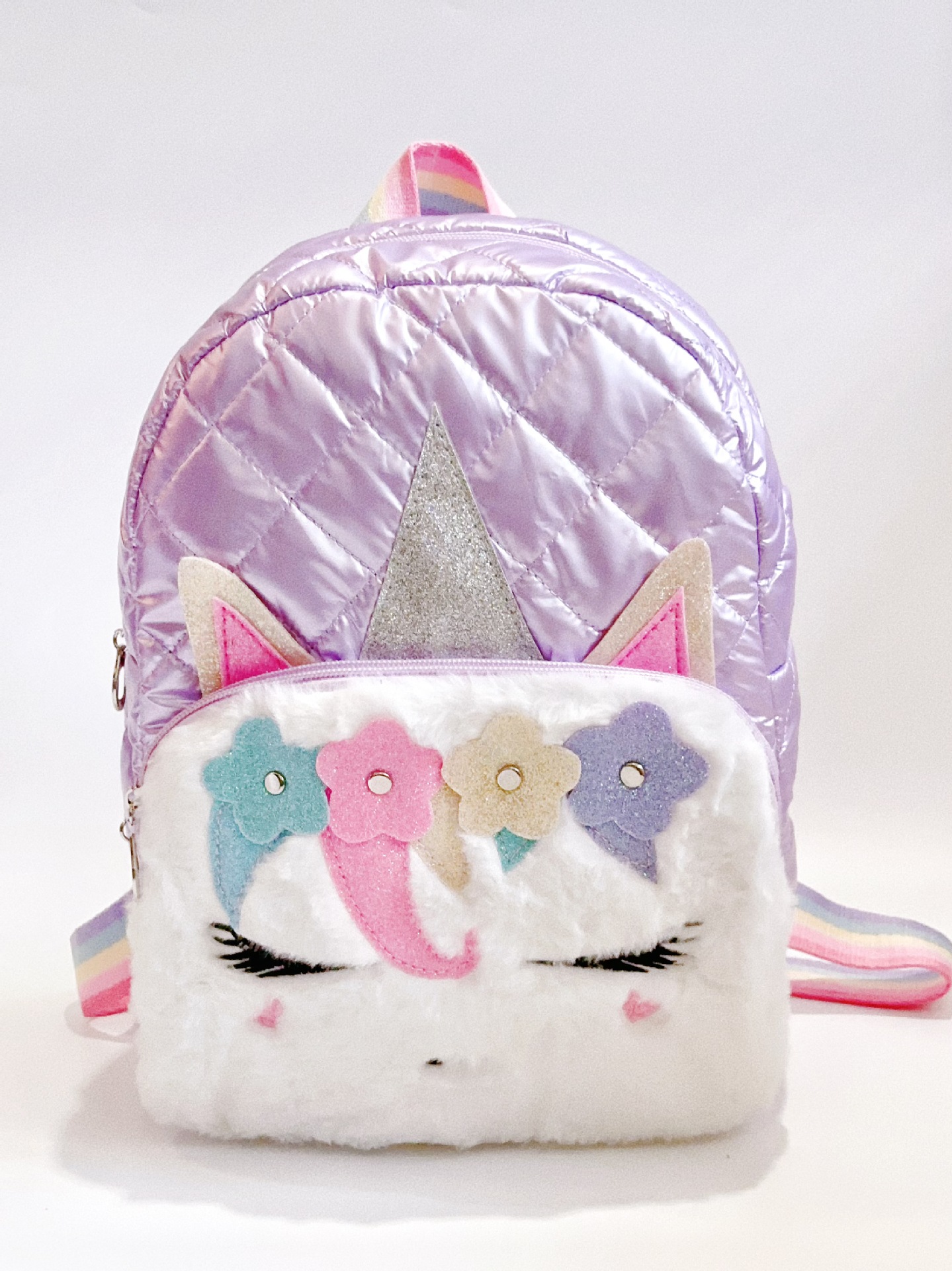 Children's 2023 new plush unicorn backpack embroidered Plaid girl backpack student fashion cartoon schoolbag wholesale