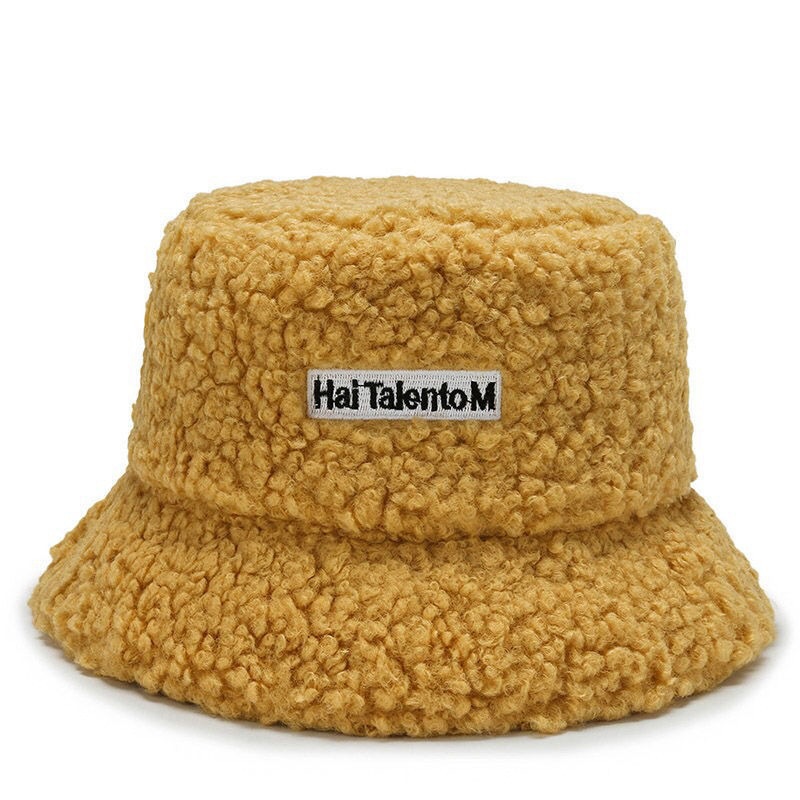 New lamb wool letter fisherman hat Korean winter warm teddy velvet basin hat fashion Net red all-Match hat