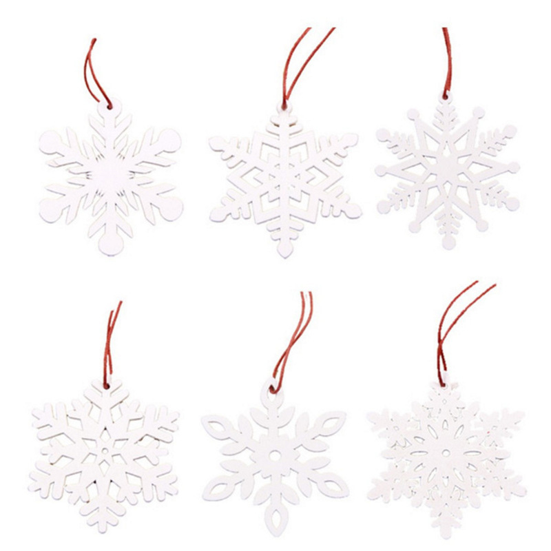 6 pcs/bag Wooden Christmas Snowflake Christmas Tree Ornaments Trojan Bell Decoration Crafts Listing