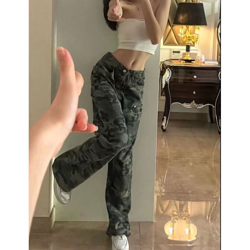 Camouflage overalls women's summer American retro hiphop hot girl casual Denim pants high street fashion brand ins
