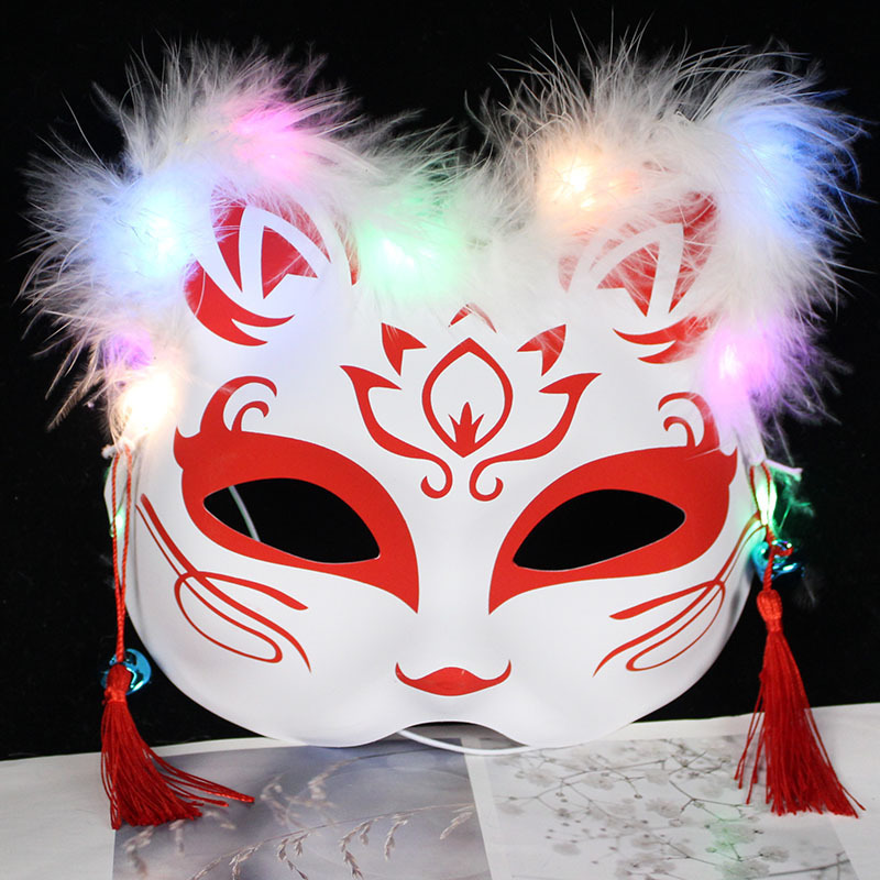 Luminous feather fox mask wholesale cat secondary animation antique fox mask children's stall luminous full color