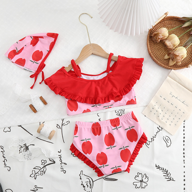 Children's Swimwear Foreign Trade Amazon Bikini Ruffled Split Fresh Cute Small and Large Girls Swimwear Wholesale